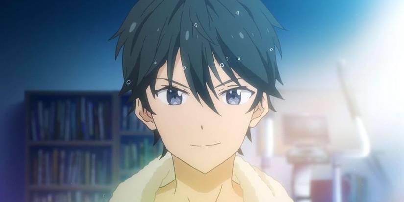 Masamune is looking confidently into the mirror after a shower in Masamune-kun's Revenge.