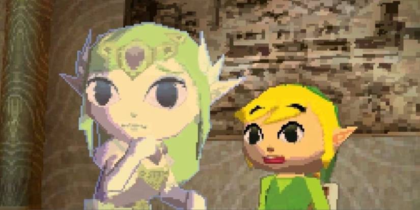 Zelda and Link look scared in The Legend of Zelda: Spirit Tracks