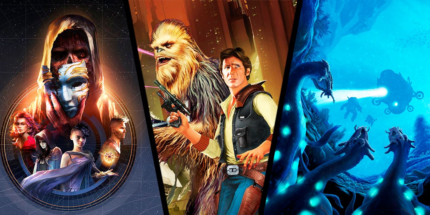 Images from various science fiction TTRPGS, including a Star Wars RPG, are spliced together.
