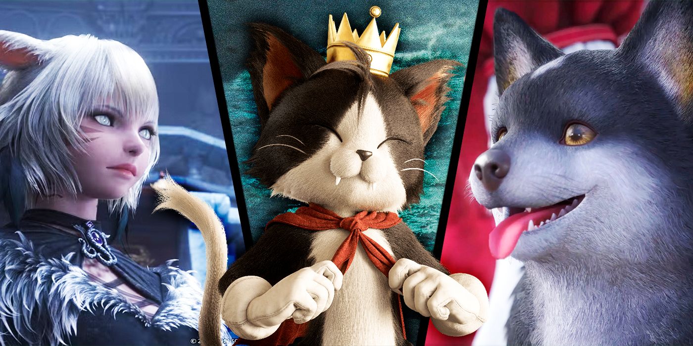 Cait Sith, Y'shtola Rhul, and Torgal from the Final Fantasy series