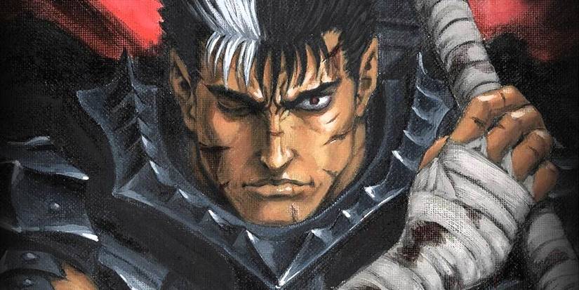 Guts from the original Berserk manga looks at the viewer