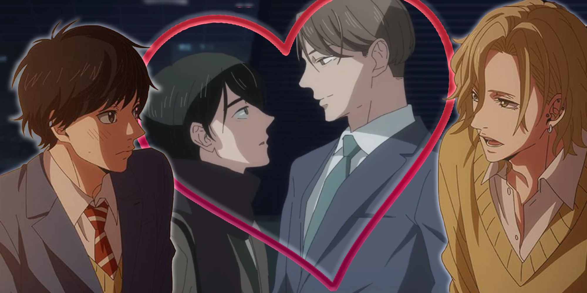 BL anime with Cherry Magic! centered in a heart and Twilight Out of Focus Split on the ends