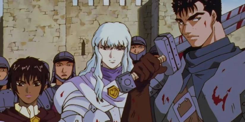 Casca, Griffith and Guts break the castle in the anime Berserk.