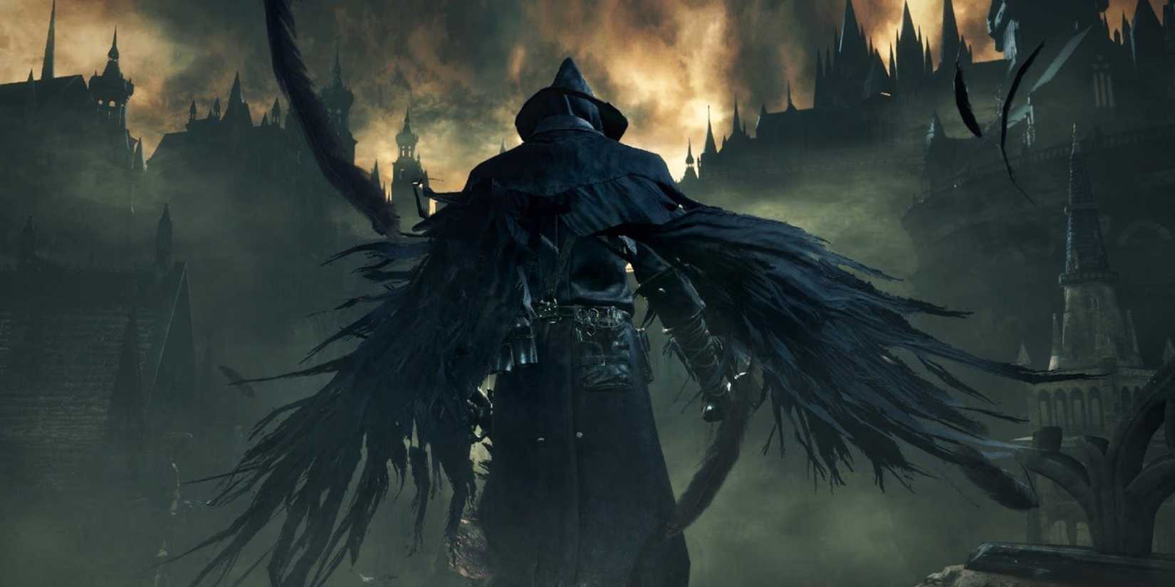 Eileen the Crow in Bloodborne wears her raven-themed armor.