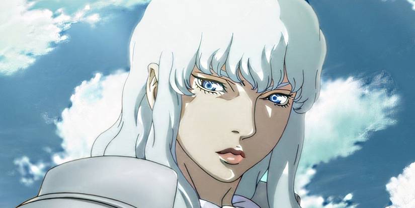 Griffith melihat ke bawah dengan latar langit yang sebagian berawan di Berserk.