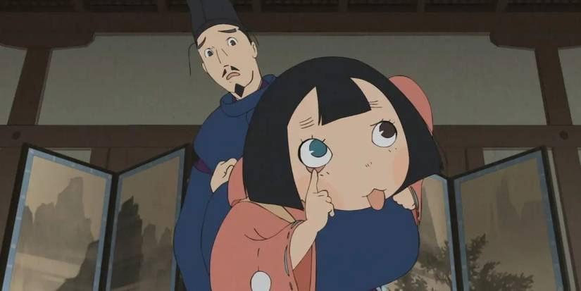 Biwa from The Heike Story anime sticks out her tongue