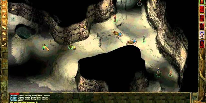 Icewind Dale gameplay depicts players battling in a passage.