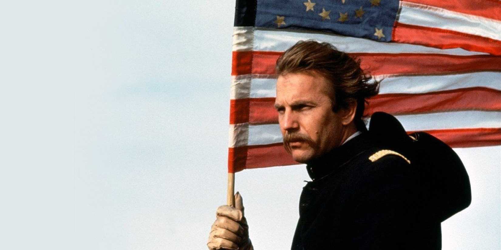 Kevin Costner with flag in Dances with Wolves