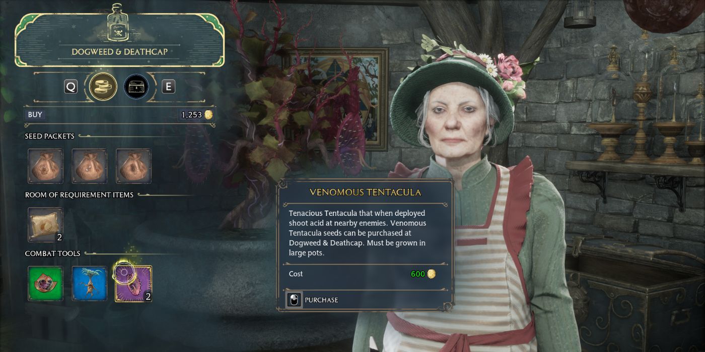 Madame Beatrice vende plantas de combate en Hogwarts Legacy.