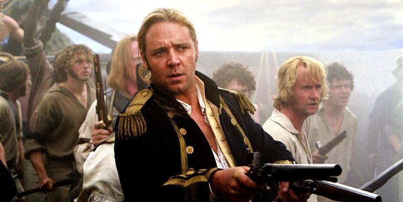 Russell Crowe as Jack Aubrey alongside his crew in a fight from Master and Commander
