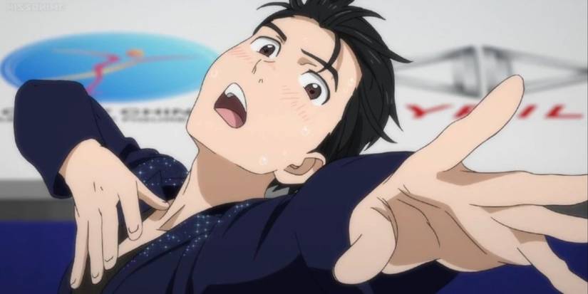 Yuri finishes his routine in Yuri on Ice.