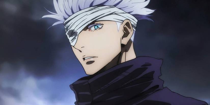 Jujutsu Kaisen's Satoru Gojo peeking one of his Six Eyes through bandages