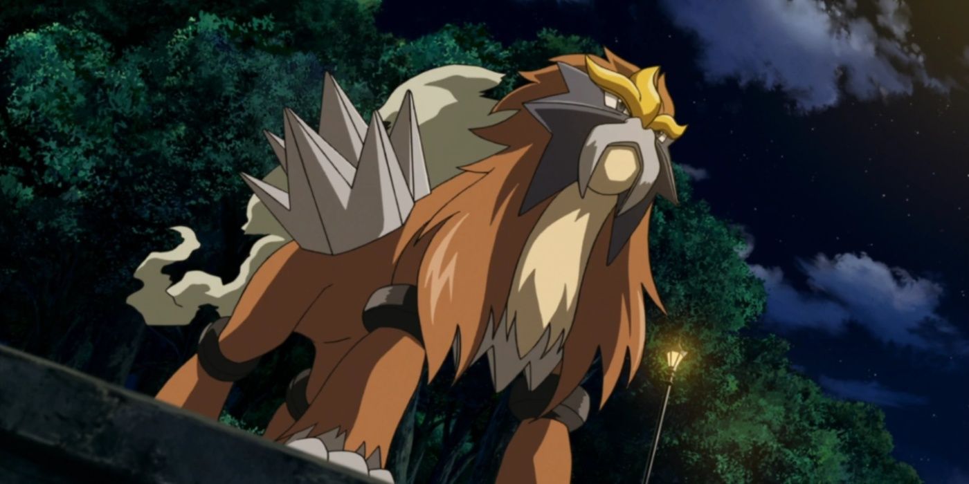 Entei está en una calle callejera 