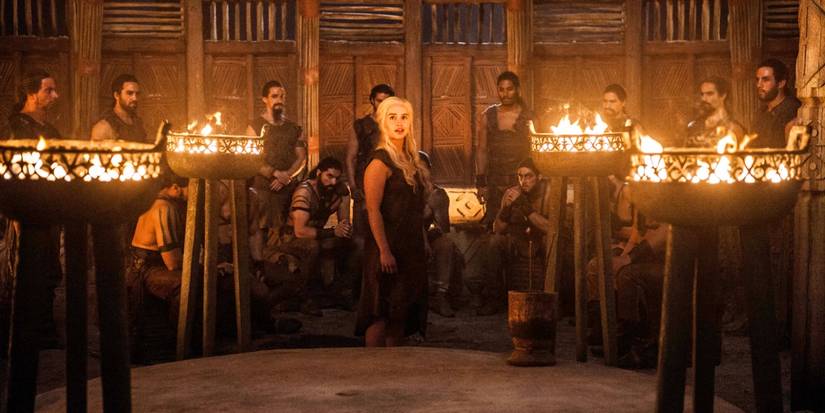 Daenerys with the Khals in Vaes Dothrak on Game of Thrones.