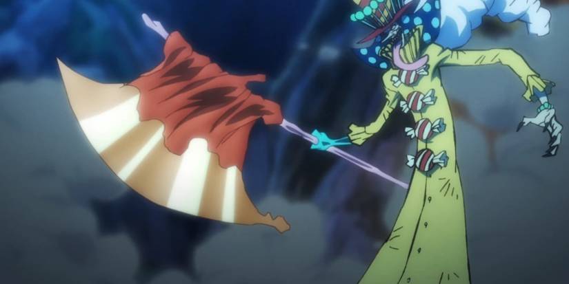 Perospero creates a candy axe in One Piece.