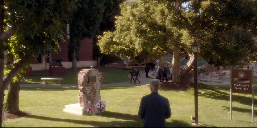 Gibbs looking at the Navy bombing memorial in NCIS
