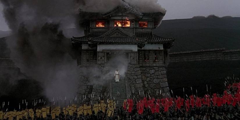 A castle being burned during a war from the movie Ran (1985)