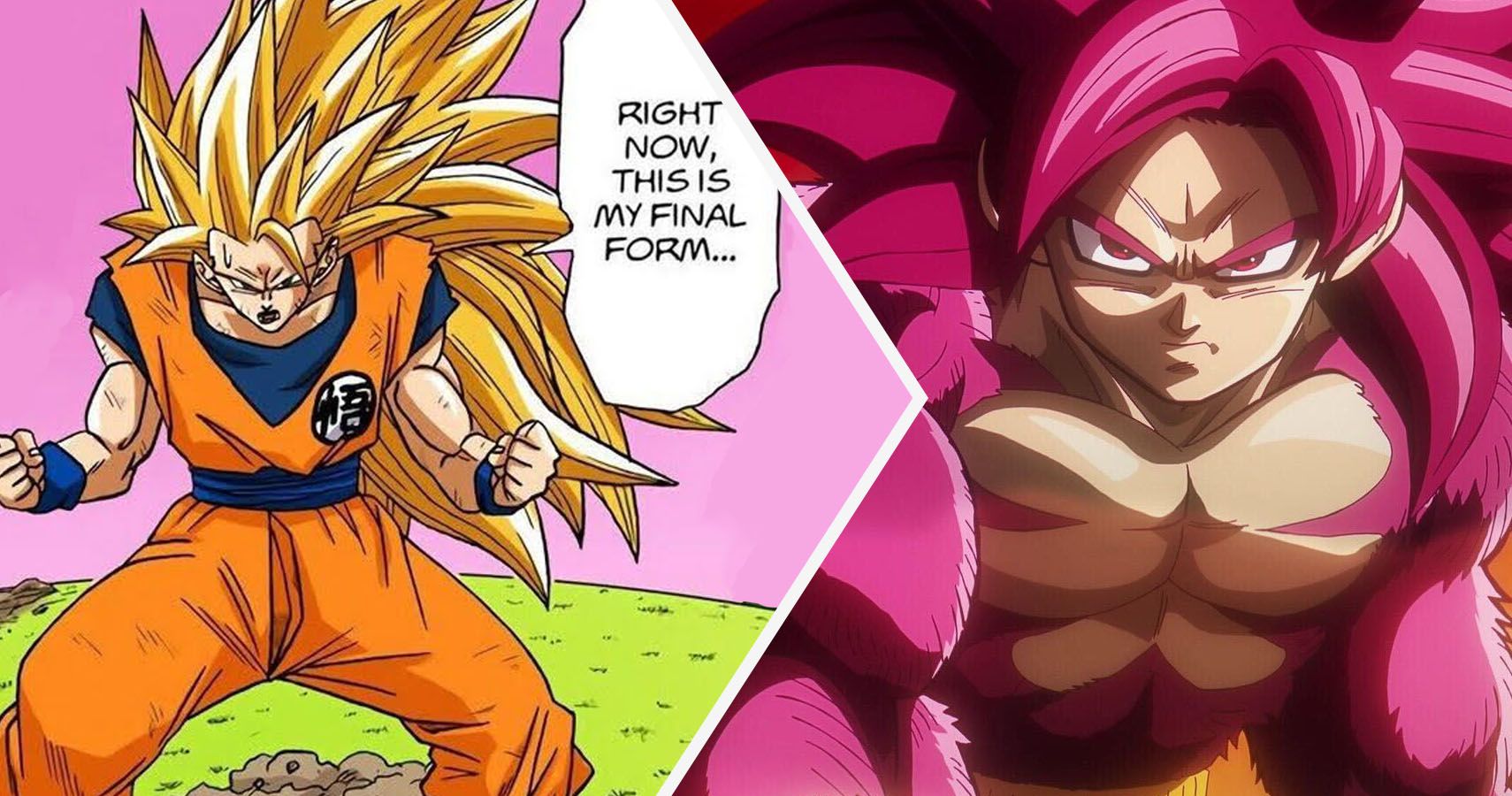 Super Saiyan 3 Goku from the Dragon Ball Super Manga, and Super Saiyan 4 Goku from Dragon Ball DAIMA