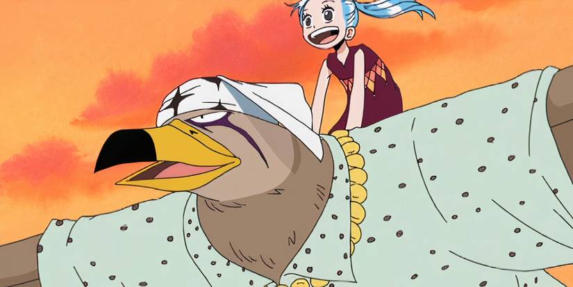 Vivi riding on Pell's back in One Piece