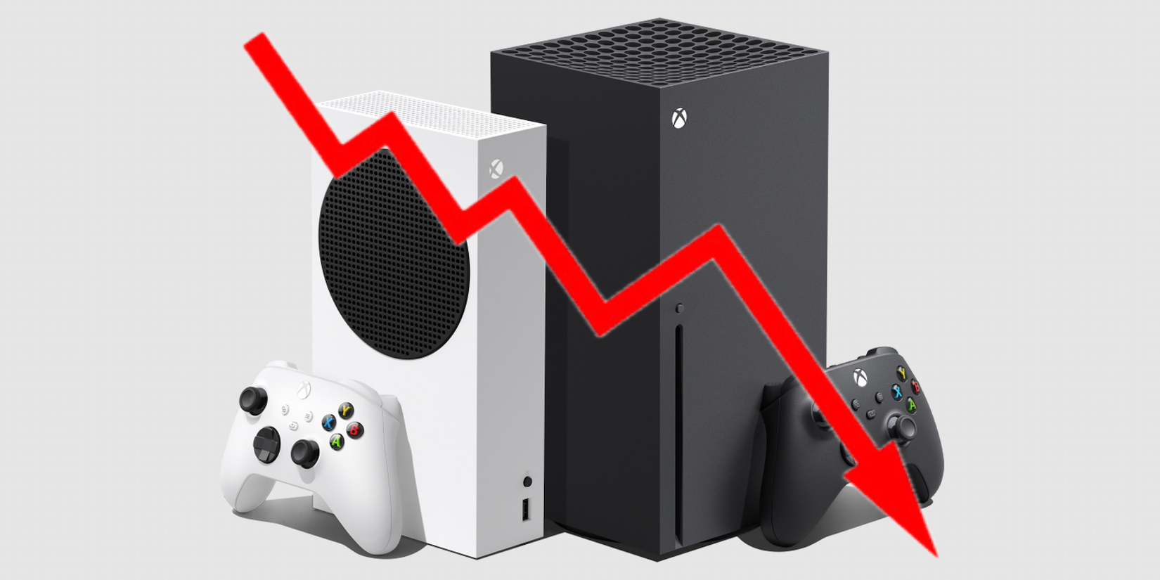Xbox Series X|S with a red line trending down on top