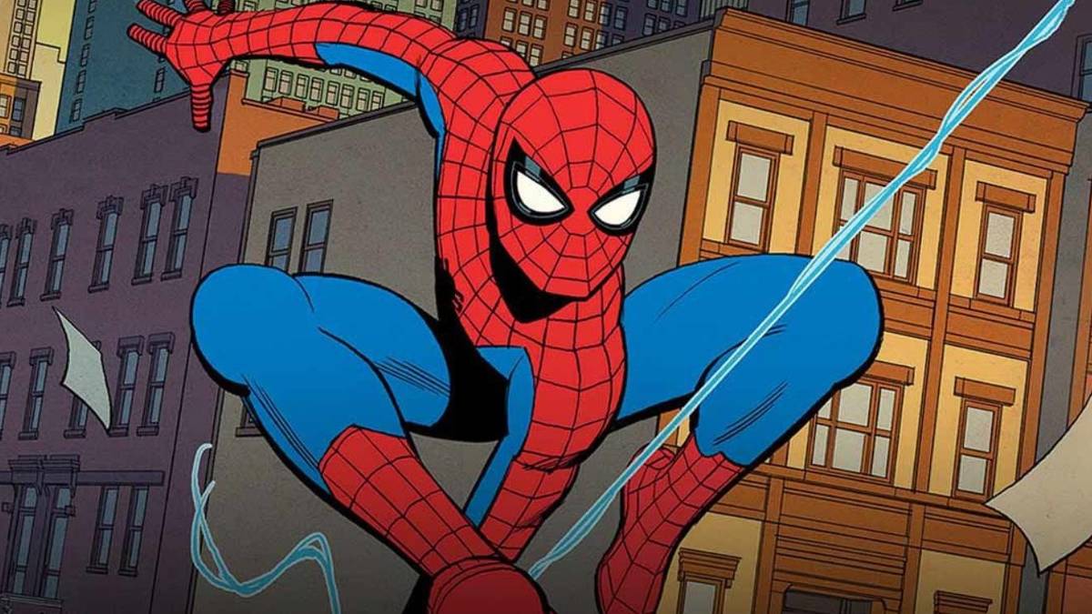 Spider-Man swinging through New York in his classic suit on Your Friendly Neighborhood Spider-Man.