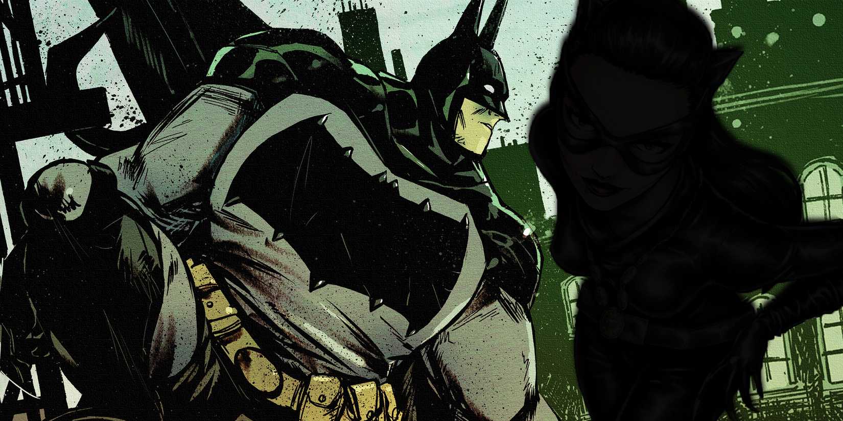 Absolute Batman looking at a silhouette of Catwoman from DC Comics
