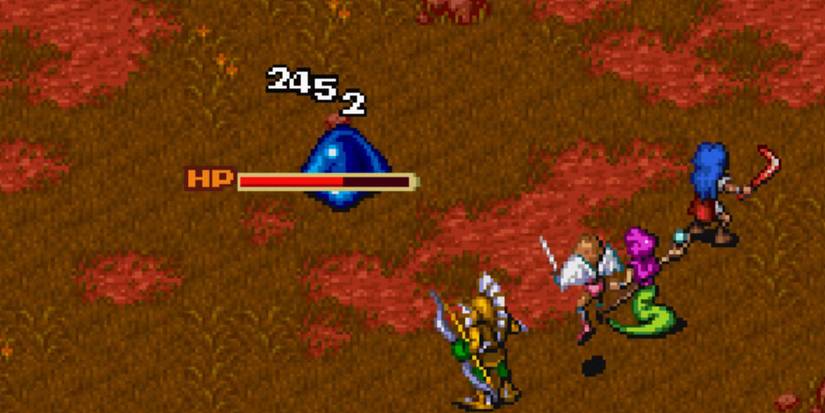 The Breath of Fire Improved characters are battling enemies in the game.