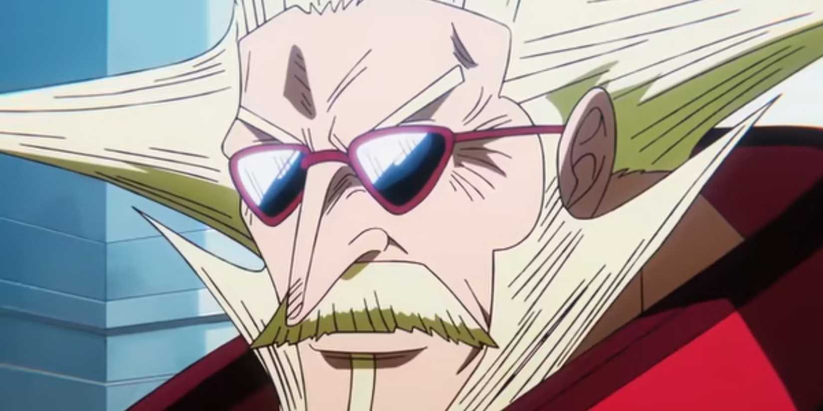 Figarland Garling makes an intense face with sunglasses on - One Piece