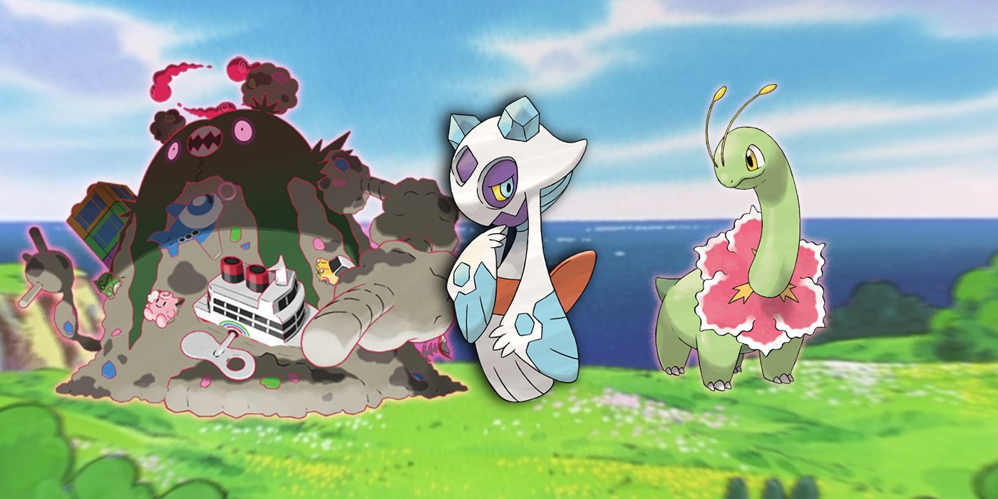 Froslass, Garbodor, and Meganium