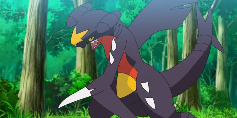 Garchomp strikes in the Pokemon anime.