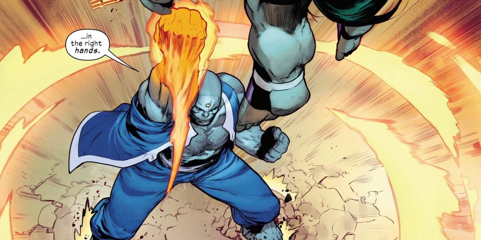 Ultimates Hulk punching She-Hulk with the Iron Fist