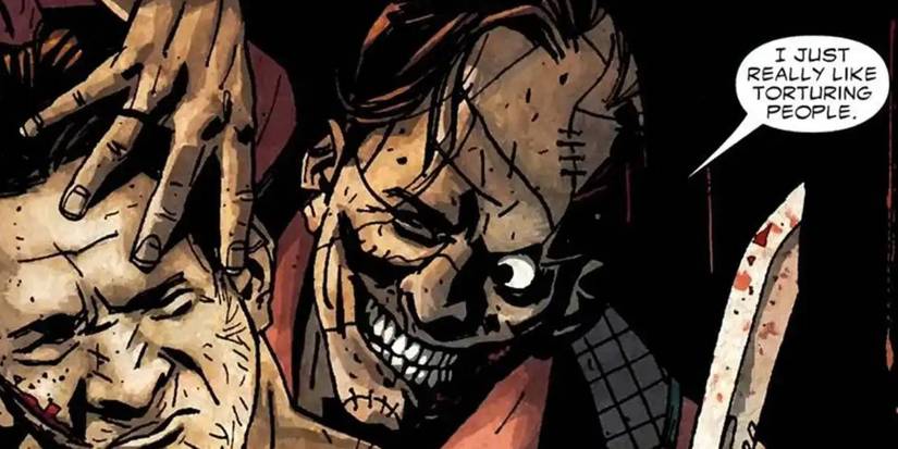 Jigsaw mocks The Punisher with a knife