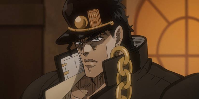 Jotaro Kujo makes a serious face in the bizarre adventure of Jojo: Stardust Crusaders.