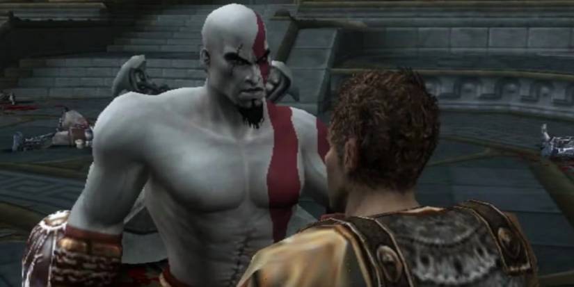 Kratos talks with someone in God of War 2