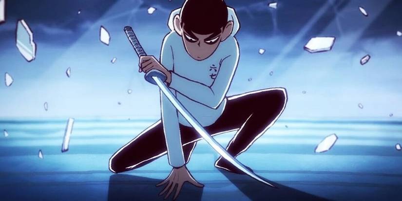 Seven poses with his sword in Scissor Seven.