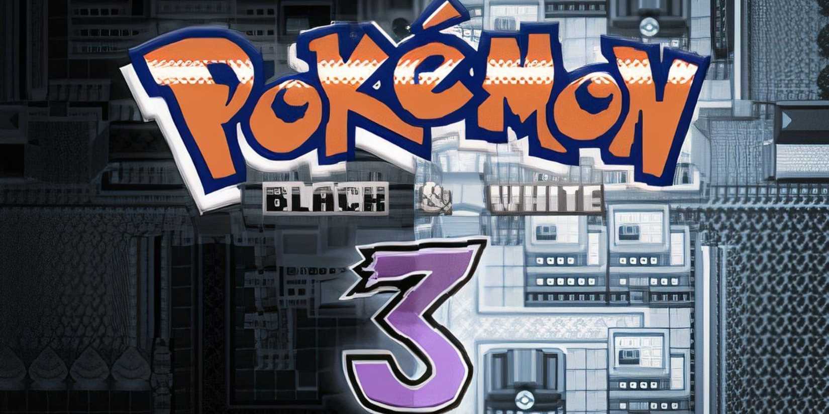 The title for Pokémon Black and White 3: Genesis, a ROM hack, is depicted in front of a black-and-white image of one the towns from the game.