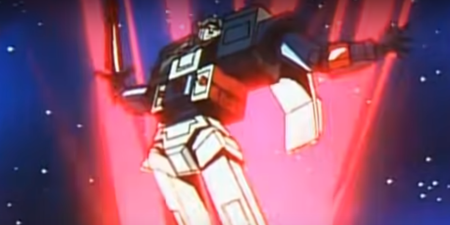 Fortress Maximus in in pink light in The Transformers.