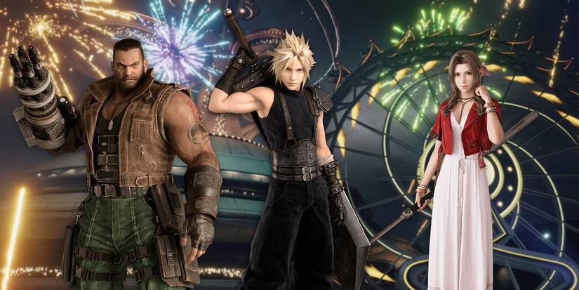 Skywheel from Final Fantasy VII Rebirth, Cloud, Barret, Aerith