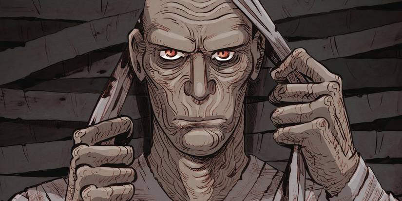 The Mummy begins to unravel his wraps