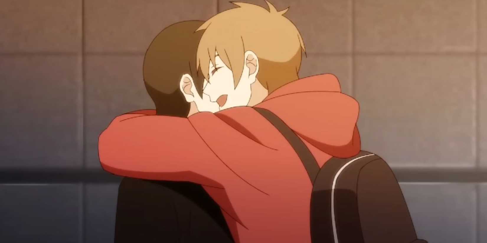 Hiakri hugs Akira in Hikari Be My Light.