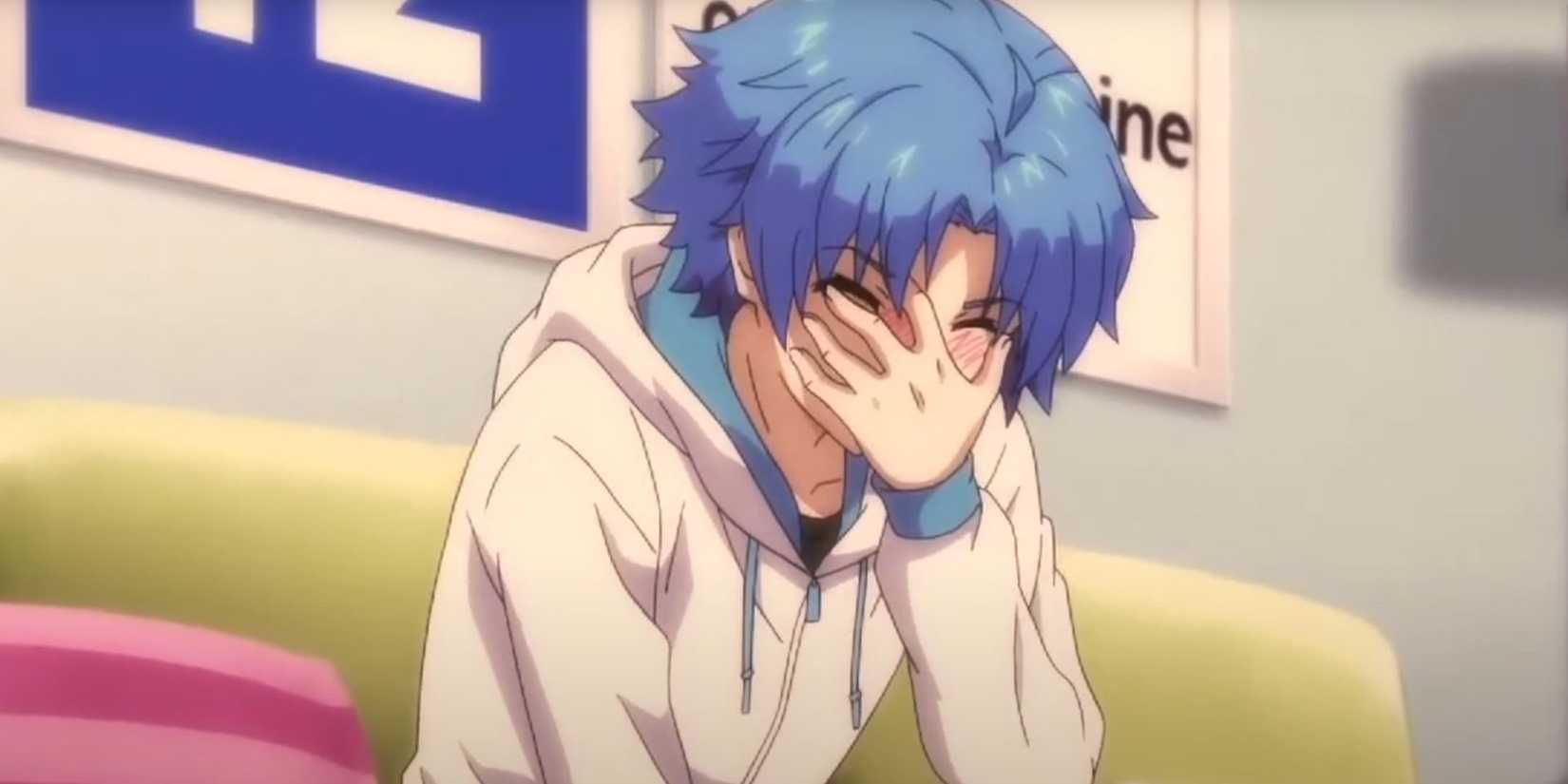 Sapphire blushes with a hand over his face in Beryl and Sapphire.