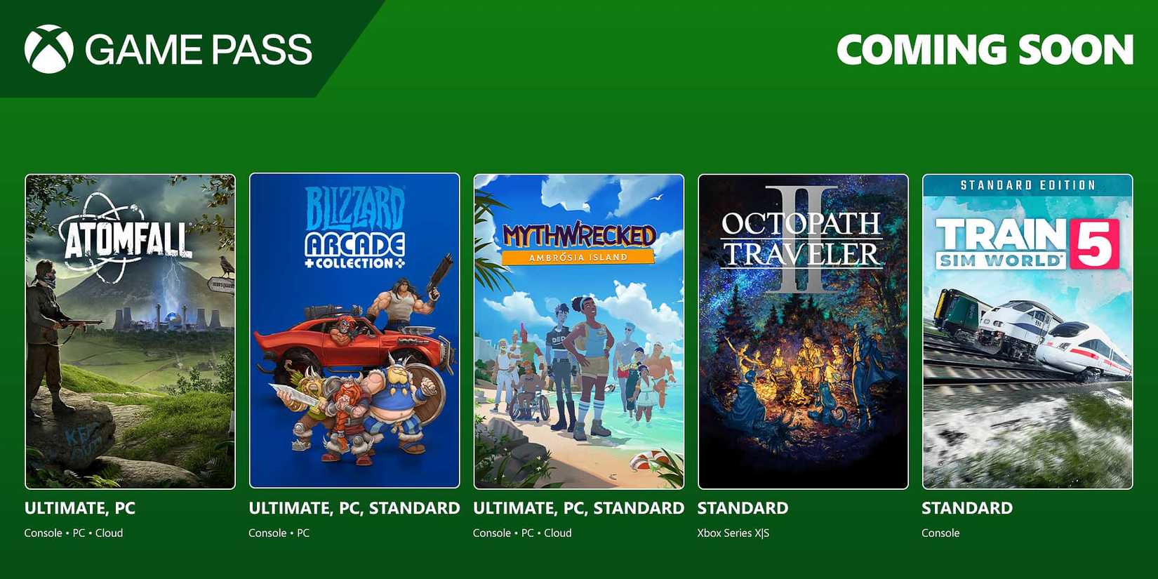 Xbox Game Pass March games showing cover art for five different titles