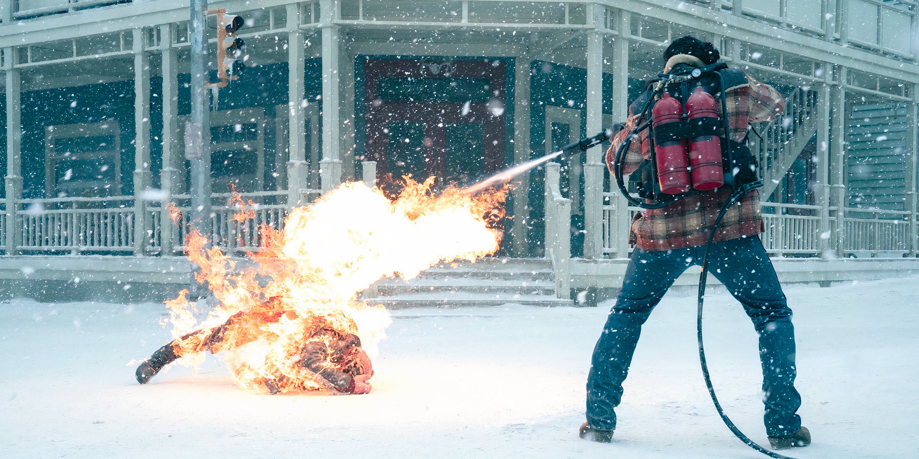 Tommy uses a flamethrower and fights off the infected in The Last of Us