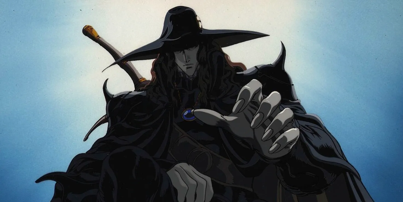 D is crouched down and reaching forward in Vampire Hunter D: Bloodlust.