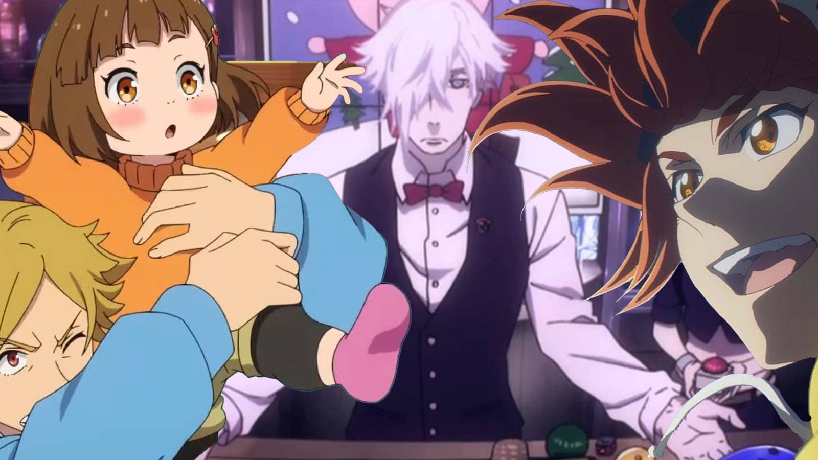 Kolase anime yang menampilkan Buddy Daddies, Decim dari Death Parade, dan Sk8 the Infinity.