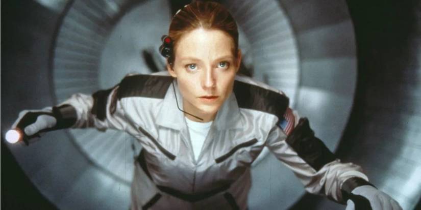 Jodie Foster as Dr Eleanor "Ellie" Ann Arroway in a spacecraft of the film Contact (1997)