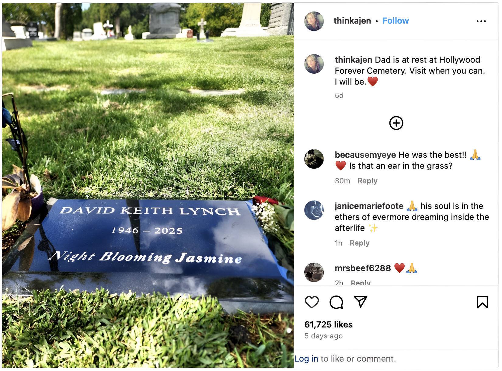 David Lynch Rip 'Visit When You Can': David Lynch's Gravestone Unveiled by Daughter in ...
