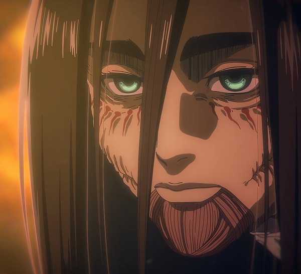 Attack on Titan Eren Yeager Titan stares at Mikasa Ackerman