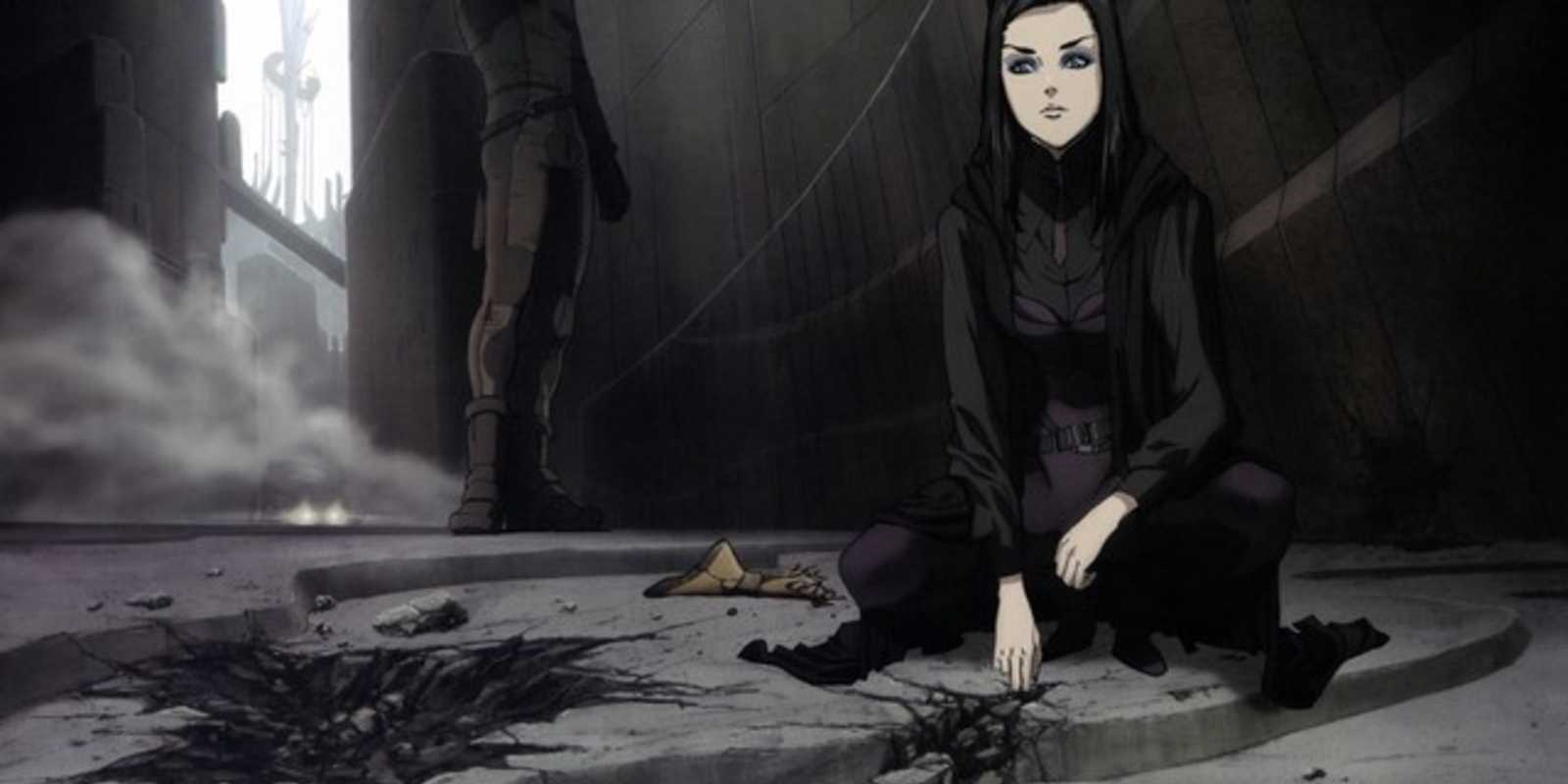 Re-L kneels in an alley in Ergo Proxy.