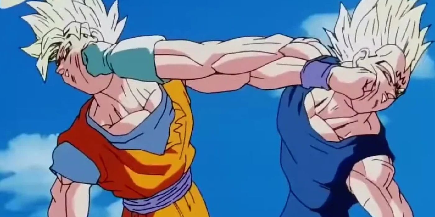 Goku and Majin Vegeta hit the face in Dragon Ball Z.